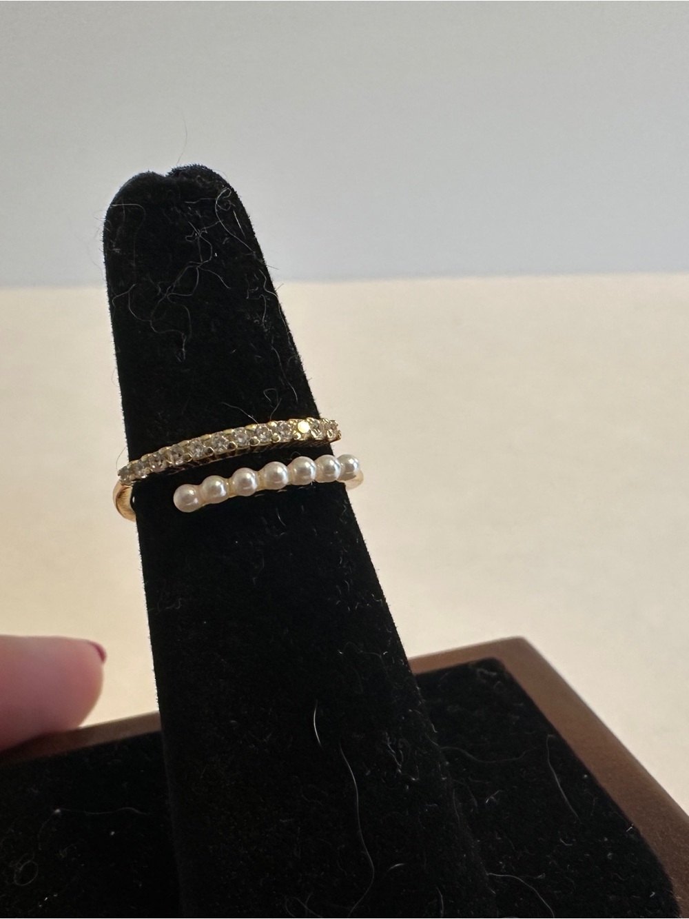 Sterling Gold Washed Faux Pearl & CZ Bypass Ring NEW
